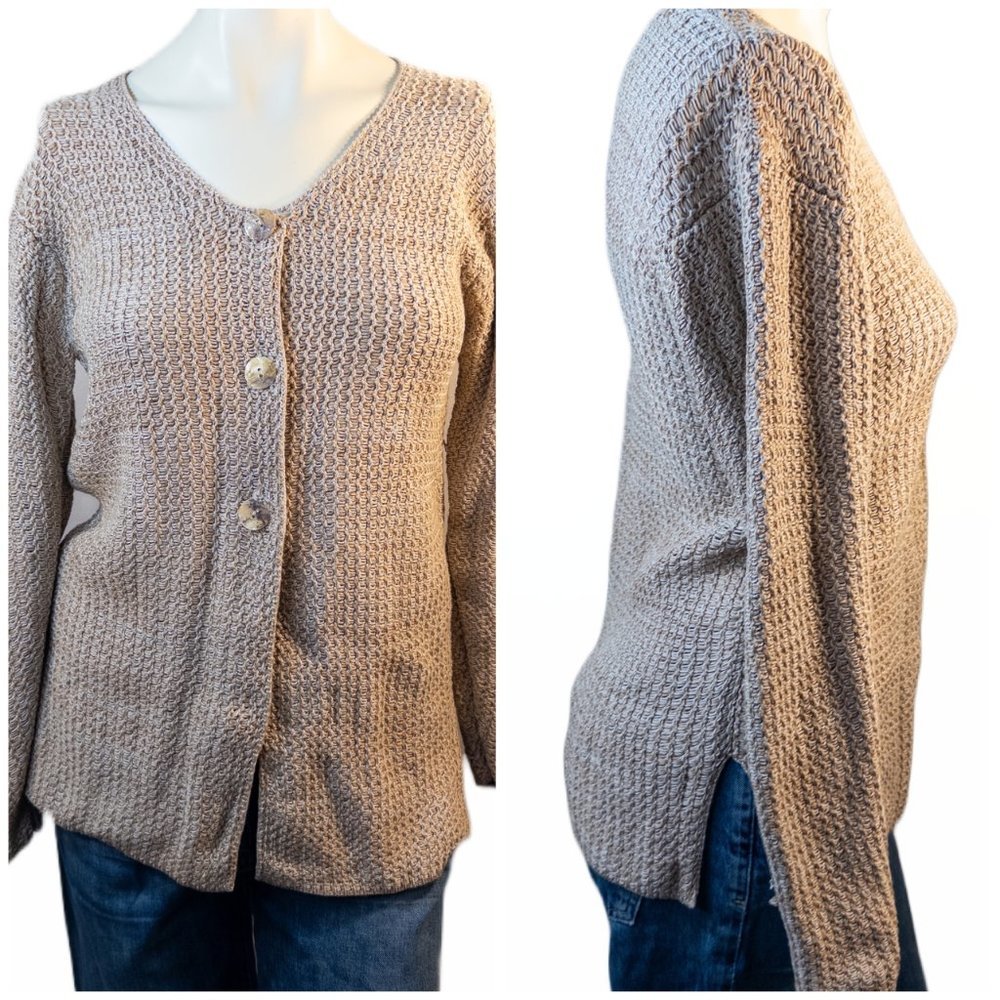 Peruvian Connection Small Cardigan Beige Knit Button Front Long Sleeve Sweater